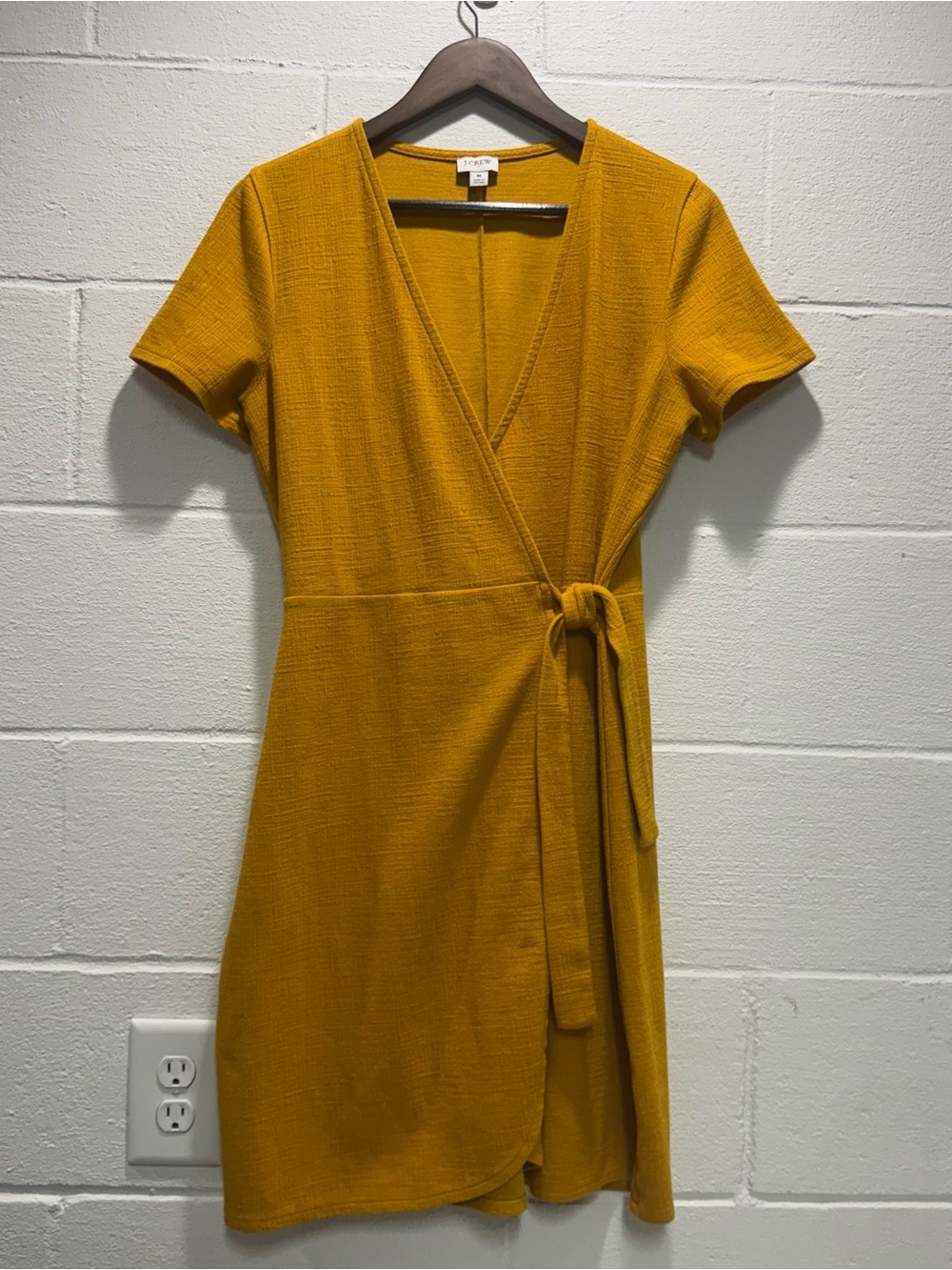 J.Crew Golden Mustard Wrap Dress Size M Short Sleeve Stretch Knit Dress